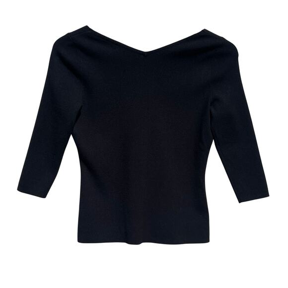 MILLY Women’s Black 3/4 Sleeve Vneck Pull Over Sweater Knit top small - Picture 3 of 3